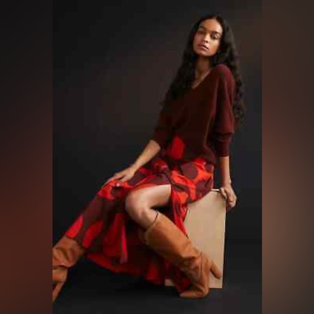 New Farm Rio Anthropologie Red Polka Dot Geometric Maxi Skirt sz S